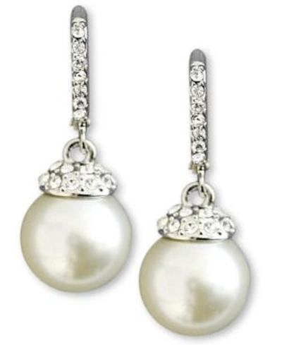 Givenchy Earrings, Crystal Accent And White Glass Pearl In Silver-tone