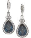 GIVENCHY SILVER-TONE DARK BLUE CRYSTAL AND PAVE TEARDROP DROP EARRINGS