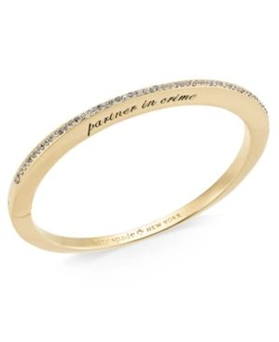 Kate Spade New York Gold-tone Cubic Zirconia Engraved Hinged Bangle Bracelet In Gold/clear