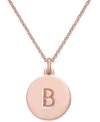 Kate Spade Rose Gold-tone Initial Disc Pendant Necklace, 18" + 2 1/2" Extender In B/ Rose Gold