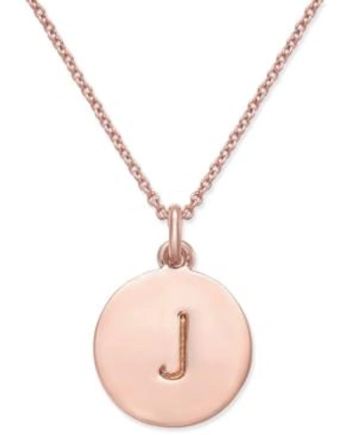 Kate Spade Rose Gold-tone Initial Disc Pendant Necklace, 18" + 2 1/2" Extender In J/ Rose Gold