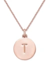 Kate Spade Rose Gold-tone Initial Disc Pendant Necklace, 18" + 2 1/2" Extender In Rose Gold T