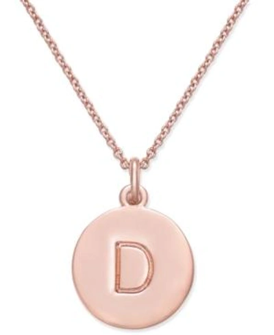 Kate Spade Rose Gold-tone Initial Disc Pendant Necklace, 18" + 2 1/2" Extender In D/ Rose Gold