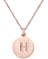 Kate Spade Rose Gold-tone Initial Disc Pendant Necklace, 18" + 2 1/2" Extender In Rose Gold H