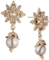 MARCHESA GOLD-TONE CRYSTAL & IMITATION PEARL DROP EARRINGS