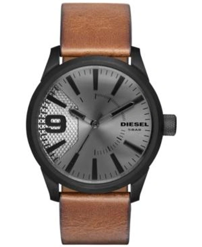 Diesel Men's Rasp Light Brown Leather Strap Watch 46x53mm Dz1764 In Black / Brown / Grey