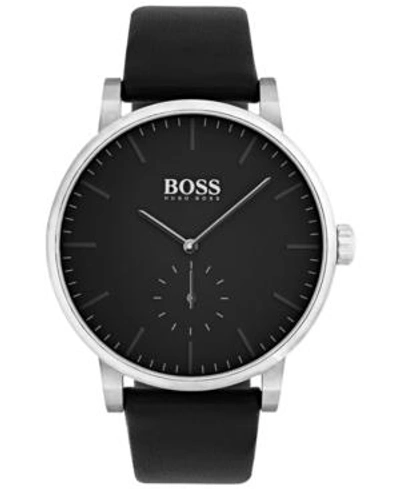 Hugo Boss Men's Essence Black Leather Strap Watch 42mm 1513500 In Black/ Black