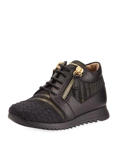 Giuseppe Zanotti Iperstud Leather Sneaker, Black, Youth