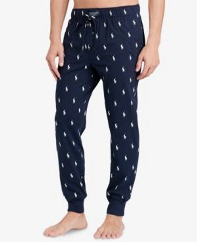 Polo Ralph Lauren Men's Lightweight Cotton Logo Pajama Pants In Cruise Navy,primary Green Aopp