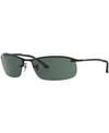Ray Ban Rb3183 Sunglasses Grey Frame Green Lenses 63-15 In Black/green