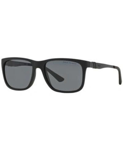 Polo Ralph Lauren Square-frame Matte Sunglasses In Black Matte/grey Polar