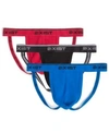 2(x)ist Stretch Cotton Jock Strap 3-pack In Red/black/skydiver Blue