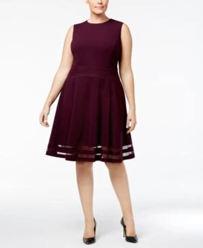 Calvin Klein Plus Size Illusion-trim Fit & Flare Dress In Aubergine |  ModeSens