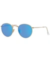 Ray Ban Polarized Round Metal-frame Sunglasses With Blue Mirror Lens In Gold Matte/blue Mir Pol