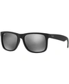 Ray Ban Ray-ban Womens Black Rb4165 Justin Rectangular Sunglasses In Black/grey Mirror