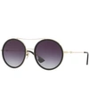 Gucci 56mm Round Sunglasses In Black In Gold/grey Gradient