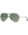 Ray Ban 62mm Aviator Sunglasses - Black/ Green Solid In Black Matte/green Polar