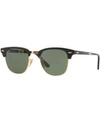 Ray Ban Clubmaster Folding Sunglasses Black Frame Green Lenses 51-21 In Black/green
