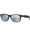Ray Ban New Wayfarer Flash Sunglasses Black Frame Silver Lenses 52-18 In Black/green Mirror