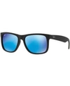 Ray Ban Ray-ban Unisex Justin Square Sunglasses, 55mm In Black/green Mirror