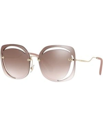 Miu Miu Mirrored Cut-out Irregular Sunglasses In Brown/brown Gradient Silver Mirror