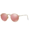 Ray Ban Round Flash Lenses Sunglasses Gold Frame Copper Lenses 50-21 In Gold Matte/pink Mirror