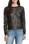 Alice And Olivia 'jesse' Faux Leather Floral Patch Lace Panelled Sweatshirt In Black