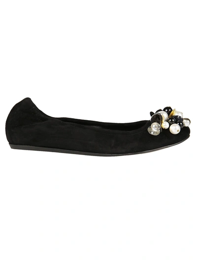 Lanvin Pearl Embellished Slippers In Black
