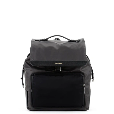 Dolce & Gabbana Nylon Backpack W/ Leather Pocket, Grey/black In Black