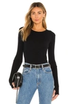 Enza Costa Tencel Cashmere Baby Rib Long Sleeve Crew Top In Black