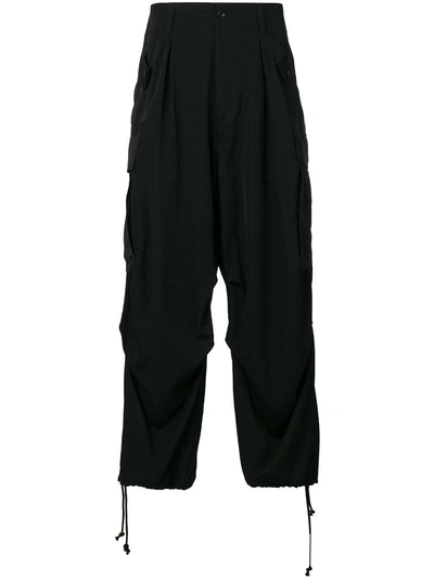 Yohji Yamamoto Wide Leg Cargo Trousers In Black
