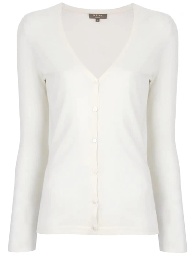 N•peal Superfine V-neck Cardigan In White