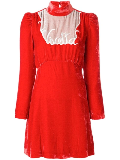 Vivetta Embroidered Logo Bib Dress In Red/white