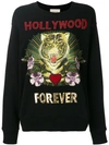 GUCCI BLACK WOMEN'S HOLLYWOOD FOREVER EMBROIDERED SWEATSHIRT,469250 X9C77