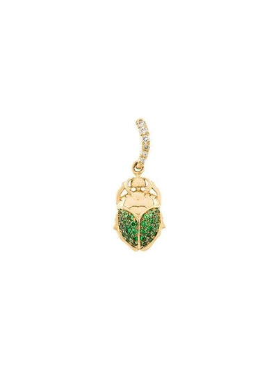 Aurelie Bidermann 18kt Gold Mini Scarab Tsavorite And Diamond Earrings In Metallic