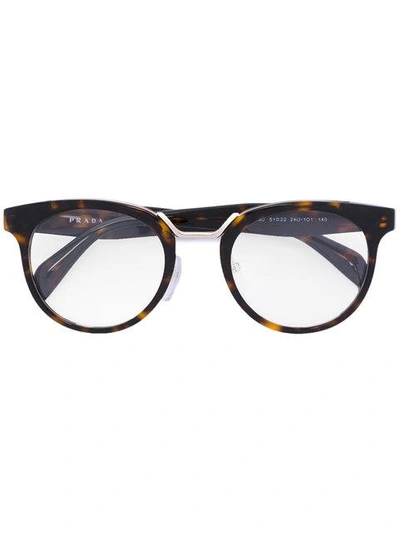 Prada Eyewear Round Tortoiseshell Glasses - Brown