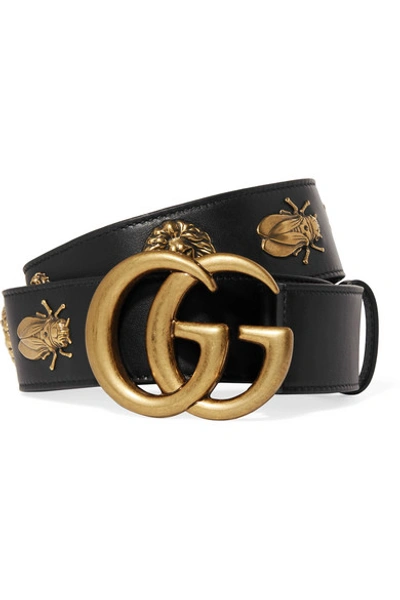 Gucci Gg Adjustable Leather Belt W/ Animal Studs In Black