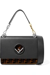 FENDI KAN I LEATHER AND VELVET SHOULDER BAG