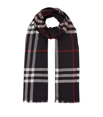 Burberry Lightweight Wool And Silk Check Scarf In Blue
