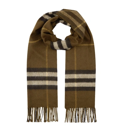Burberry Giant Icon Check Cashmere Scarf In Olive Green