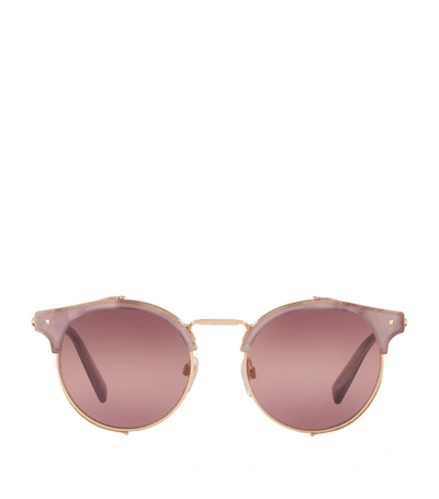 Valentino Phantos Round Embellished Sunglasses, 49mm In Shiny Rose Gold/pink Purple Gradient