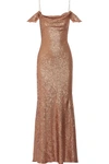 RACHEL ZOE CECILIA COLD-SHOULDER SEQUINED STRETCH-CADY GOWN