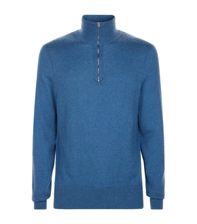Burberry Cashmere And Cotton-blend Half-zip Jumper - Blue In Steel Blue