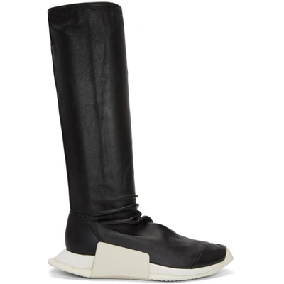 Rick Owens Black Adidas Originals Edition Level Sock Runner Boots In 9111 Black/white