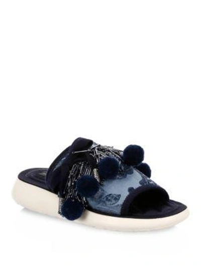 Marc By Marc Jacobs Emerson Pom-pom Slides In Blue