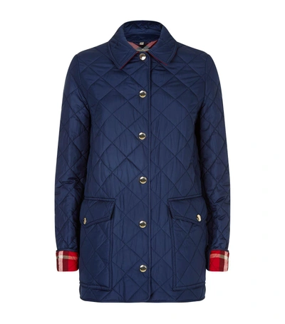 Burberry Check Detail Diamond Quilted Jacket In Blue