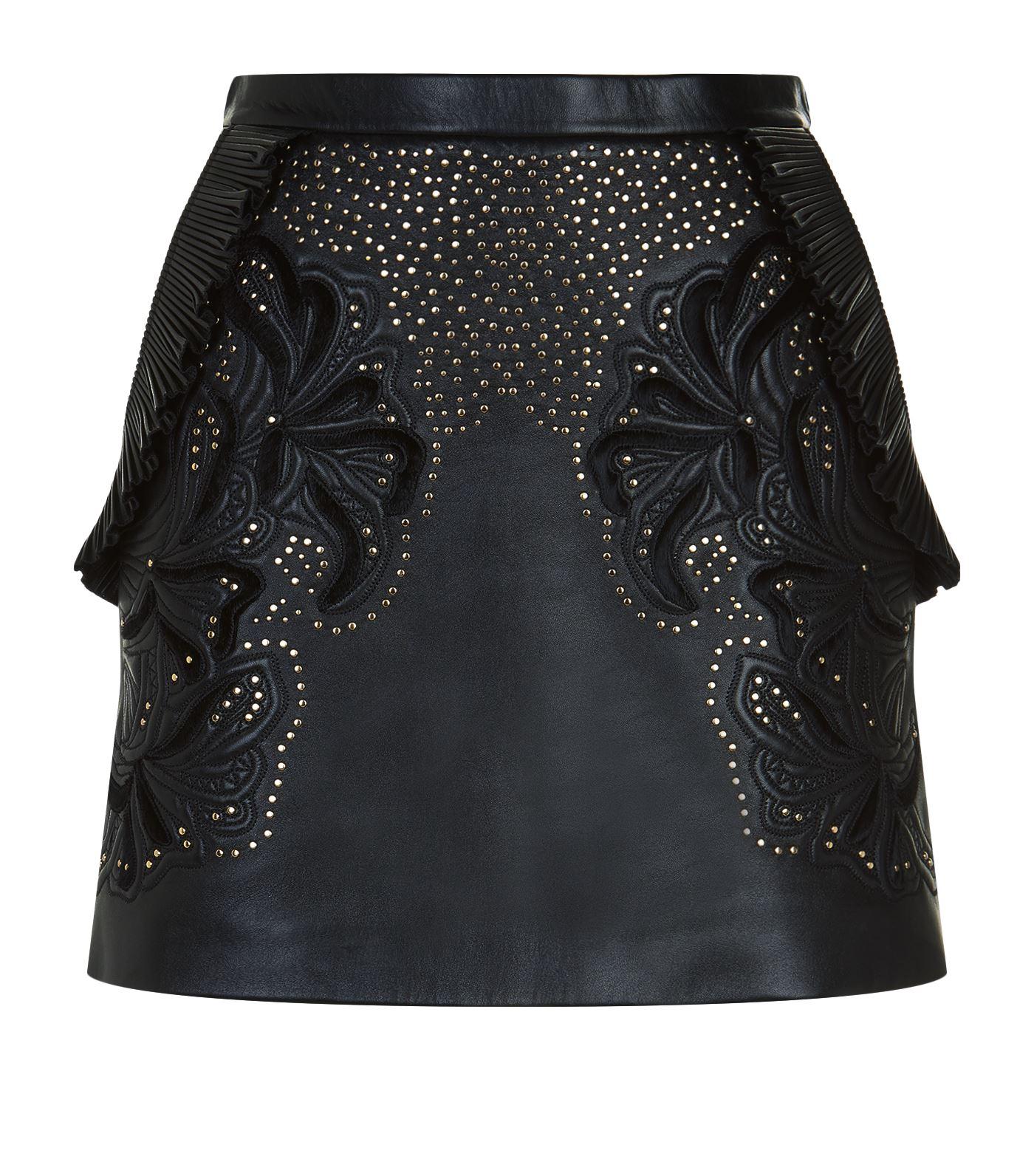 Elie Saab Embellished Leather Skirt In Black | ModeSens