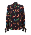 BOUTIQUE MOSCHINO BUTTERFLY PRINT SILK PUSSYBOW BLOUSE,P000000000005689933