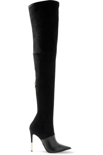 Balmain Amazone Suede And Leather Over-the-knee Boots In Black