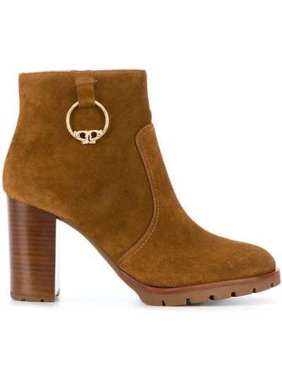 Tory Burch Sofia Lug Sole Leather Mid-heel Booties In Festival Brown